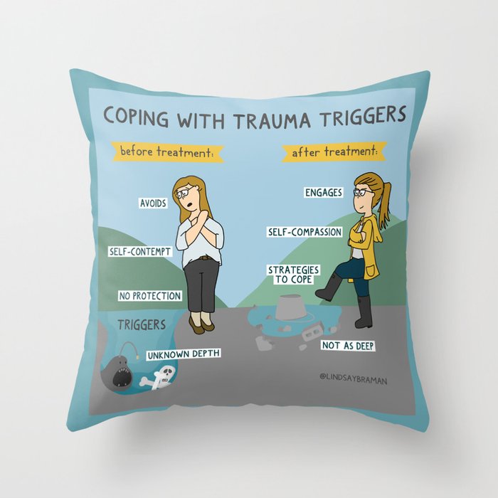 Triggers Before & After Therapy Throw Pillow by Lindsay Braman Society6