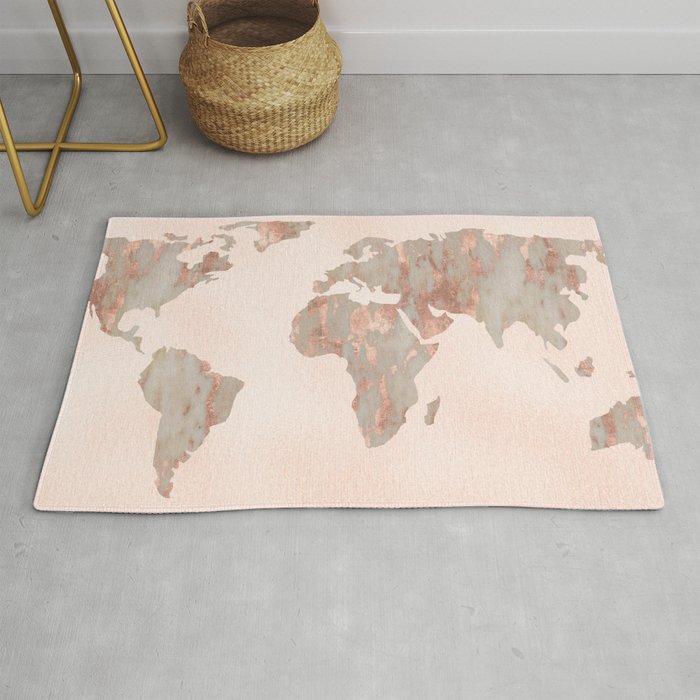 Rosegold Marble Map Of The World Rug By Mapmaker Society6