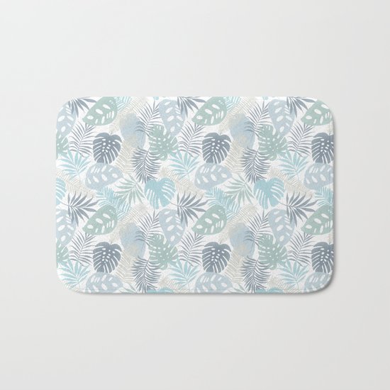 Tropical Leaves Pattern Blue Bath Mat