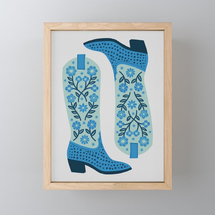 Cowgirl Boots – Mint and Blue Framed Mini Art Print