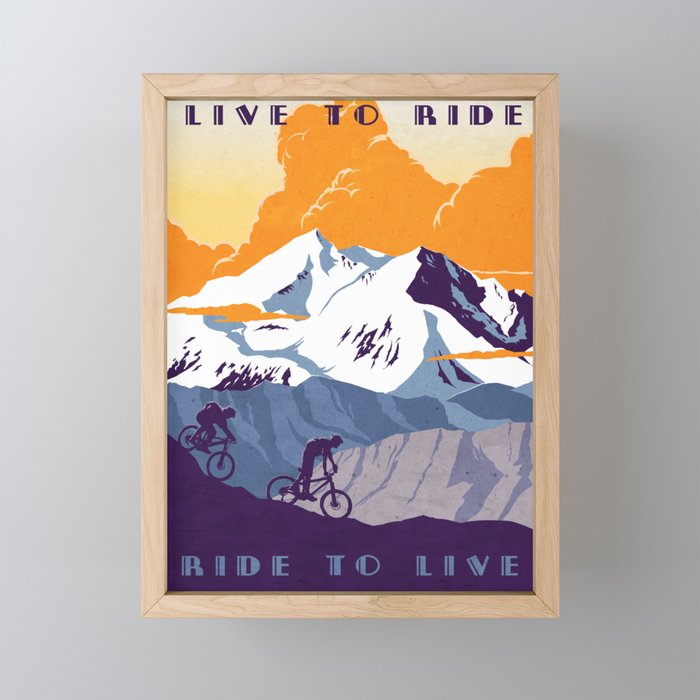 live to ride, ride to live retro cycling poster Framed Mini Art Print