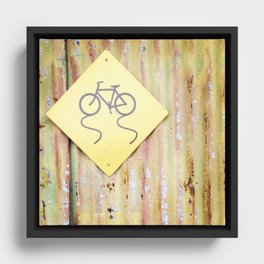 Yellow Bike Sign Framed Canvas