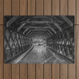 Interior Lattice Truss Creamery Covered Bridge West Battleboro Vermont Historic Romantic Enclosure Outdoor Rug