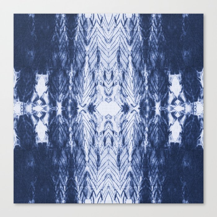 Shibori arashi tie dye indigo blue white stripes Canvas Print