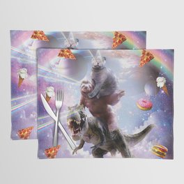 Laser Eyes Space Cat On Sloth Dinosaur - Rainbow Placemat
