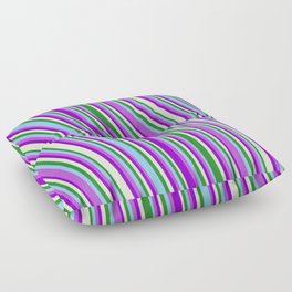 [ Thumbnail: Eye-catching Forest Green, Sky Blue, Orchid, Dark Violet, and Beige Colored Striped/Lined Pattern Floor Pillow ]