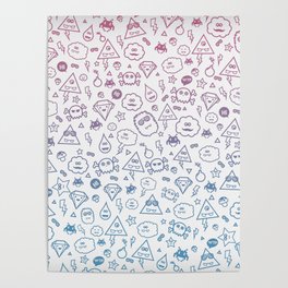 Cute & Sweet Monsters / Funny Clouds and Diamonds Poster