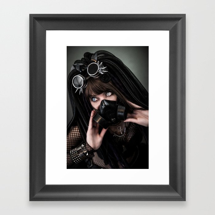 Cybergoth cyber girl black gas mask Framed Art Print