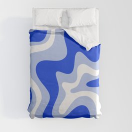Retro Liquid Swirl Abstract Pattern Royal Blue, Light Blue, and White  Duvet Cover