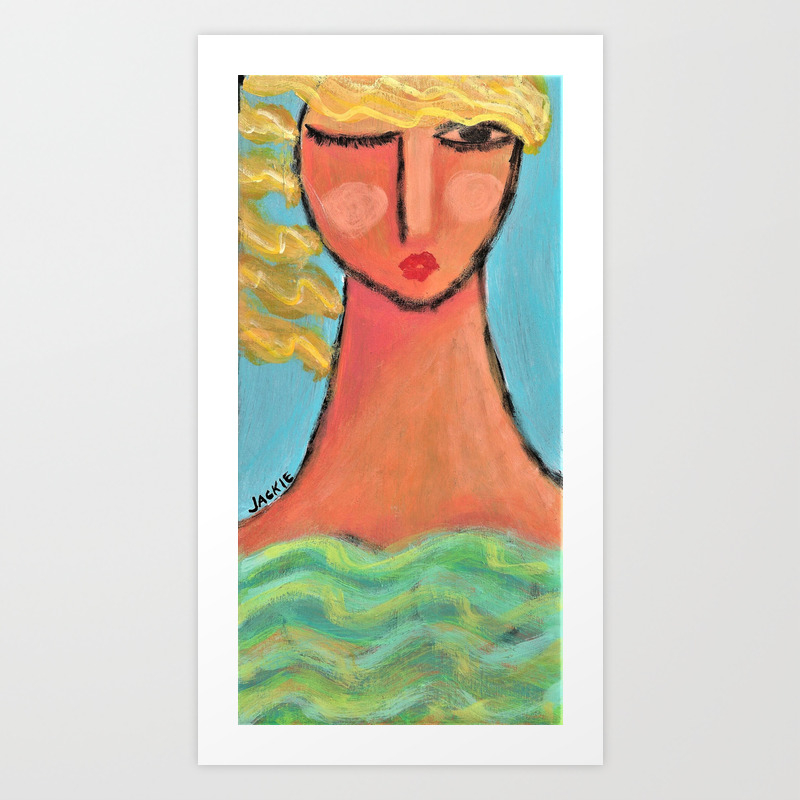 Woman In The Ocean Abstract Acrylic Painting Art Print By