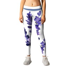 Floral Lavender Bouquet Design Pattern on Blue and White Leggings