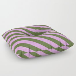 [ Thumbnail: Plum & Dark Olive Green Colored Lines/Stripes Pattern Floor Pillow ]