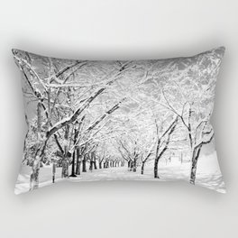 Light Through Snow Covered Trees, B&W Rectangular Pillow