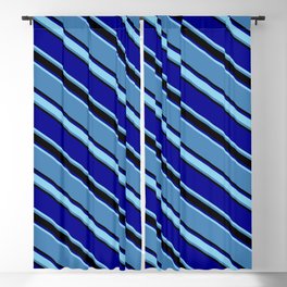 [ Thumbnail: Blue, Black, Dark Blue & Sky Blue Colored Pattern of Stripes Blackout Curtain ]