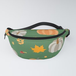 Autumn Pumpkin Pattern With Green Background Fanny Pack