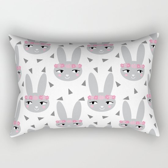 Pink bunny geometric triangles pattern cute girls print for nursery of baby decor Rectangular Pillow