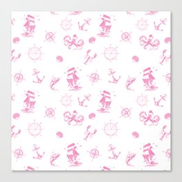 Pink Silhouettes Of Vintage Nautical Pattern Canvas Print