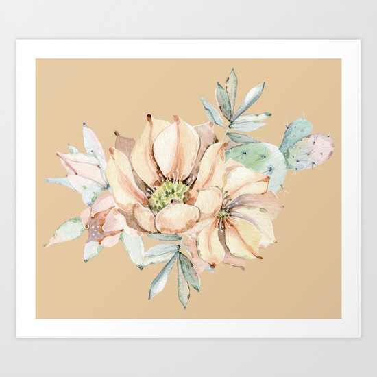 Desert Cactus Flower Apricot Coral Art Print