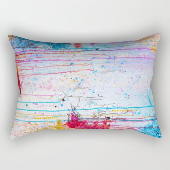 HAPPY TEARS Bright Cheerful Abstract Acrylic Painting, Drip Splat Bold Pink Red Purple Spring Art Rectangular Pillow
