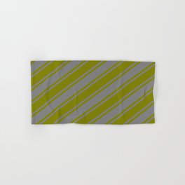 [ Thumbnail: Green & Gray Colored Pattern of Stripes Hand & Bath Towel ]