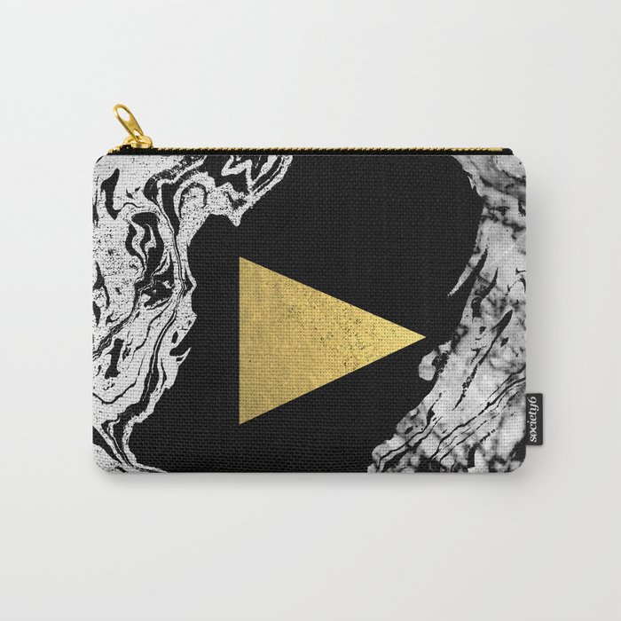 Davina - triangle modern minimal marble black and white foil gold abstract painting trendy bklyn  Carry-All Pouch