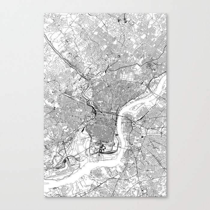 Philadelphia White Map Canvas Print