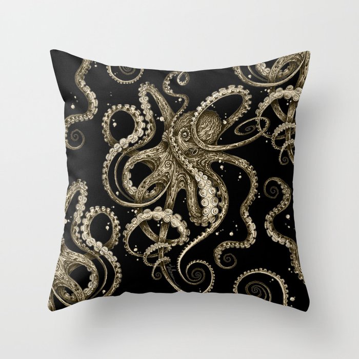 Octopsychedelia Sepia Throw Pillow