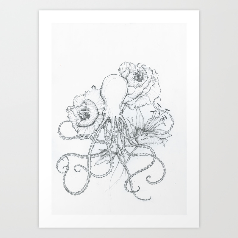 Octopus Poppy Tattoo Art Kunstdrucke Von Delfart Society6