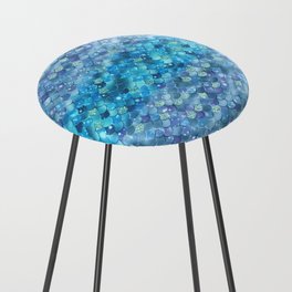 Aqua Blue Mermaid Pattern Metallic Glitter Counter Stool