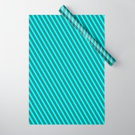 [ Thumbnail: Dark Cyan and Cyan Colored Lined Pattern Wrapping Paper ]