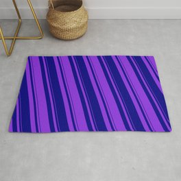 [ Thumbnail: Blue & Purple Colored Pattern of Stripes Rug ]