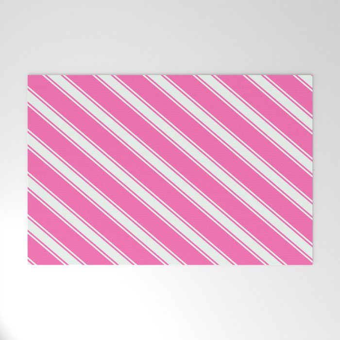 Hot Pink and Mint Cream Colored Striped/Lined Pattern Welcome Mat