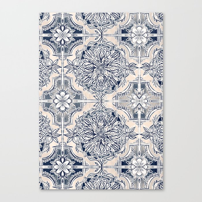 Brush and Ink Watercolor Pattern in Indigo and Cream Canvas Print