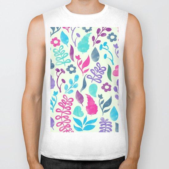 Watercolor Floral Pattern III Biker Tank