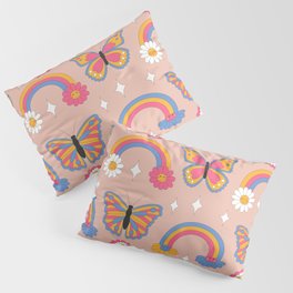 Retro daisies with butterflies, rainbow, daisies and sparkles.  Seamless pattern. Pillow Sham