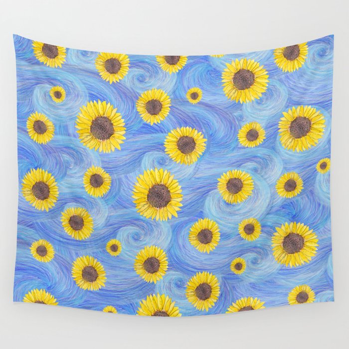 Van Gogh Sunflower Starry Night  Wall Tapestry