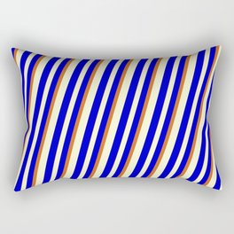 [ Thumbnail: Light Yellow, Blue & Chocolate Colored Lined/Striped Pattern Rectangular Pillow ]