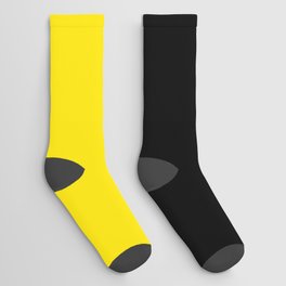 Black Bright Yellow Two Tone Color Block Socks