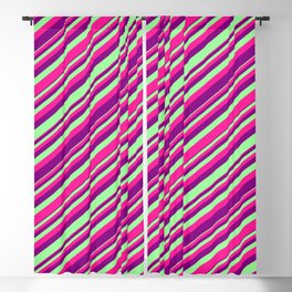 [ Thumbnail: Green, Deep Pink, and Purple Colored Stripes/Lines Pattern Blackout Curtain ]