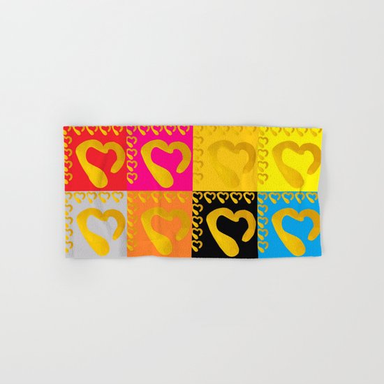 Gold Hearts on colorful Stamp Hand & Bath Towel