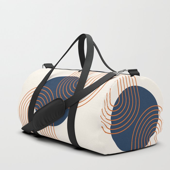 Mid Century Modern Geometric 162 Sun Rainbow abstract in Navy Blue Orange Duffle Bag