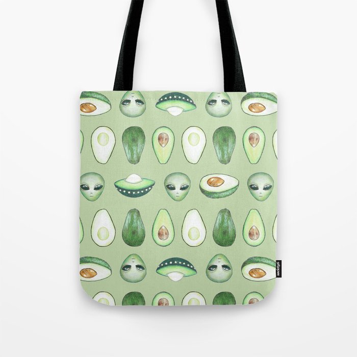 Avocados and aliens pattern Tote Bag