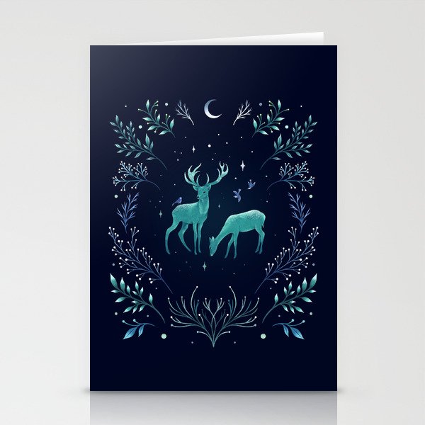 Deers in the Moonlight - Frosted Mint Stationery Cards