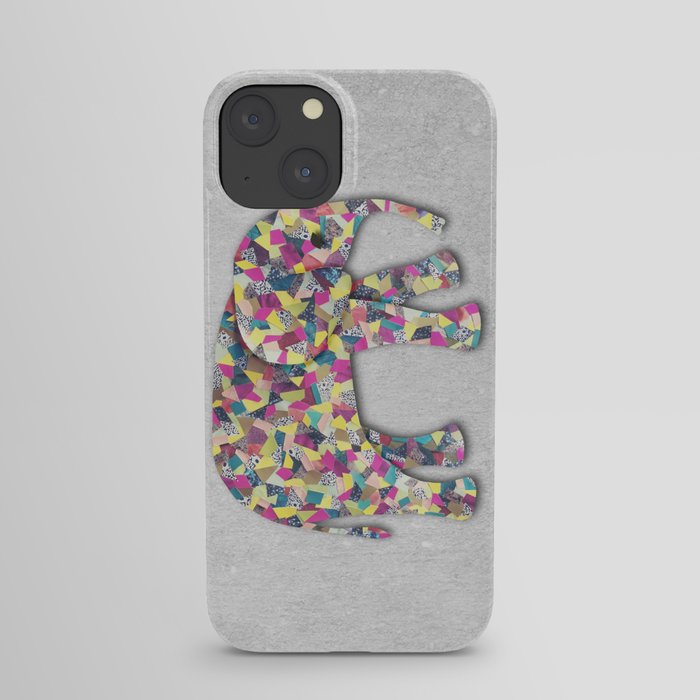 Elephant Collage in Gray Hot Pink Teal and Yellow iPhone Case