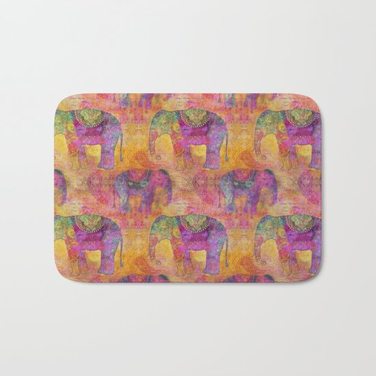Elephant Pattern colorful orange pink Bath Mat