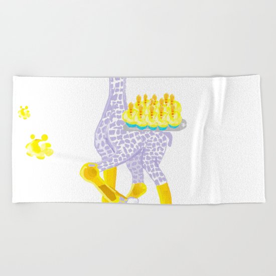Birthdays are Coming - Midas is Ready - Christmas Lavender Giraffe Beach Towel
