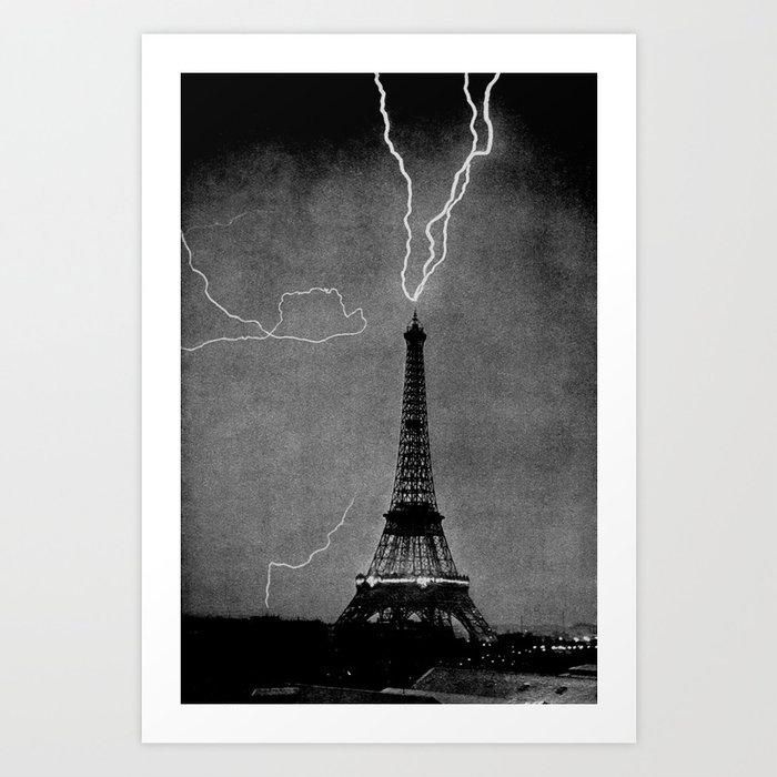 Lightning Striking The Eiffel Tower - Paris 1902 Art Print