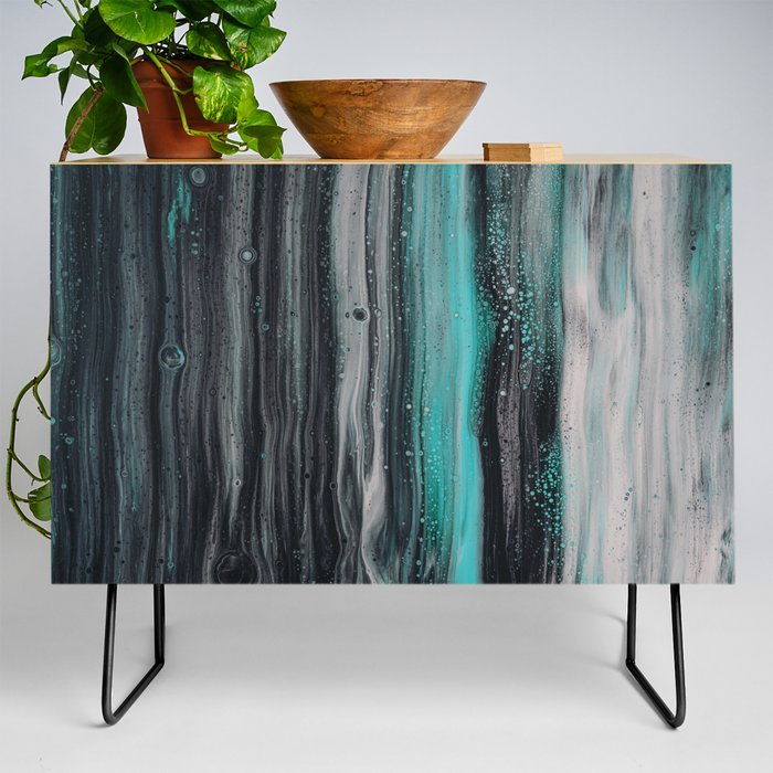 Painted Stripes Modern Art Black Grey And Turquoise Credenza
