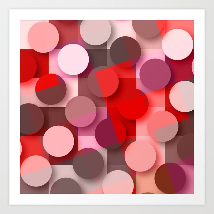 dots & squares red Art Print