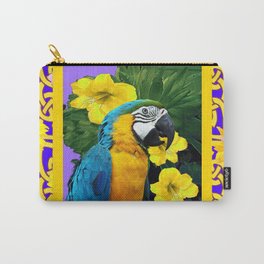 Tropical Blue & Gold Macaw Parrot Purple Art Carry-All Pouch | Macaws, Abstract, Colored Pencil, Parrotart, Tropicalbirds, Surrealism, Yellowflowers, Bluemacaws, Parrots, Acrylic 